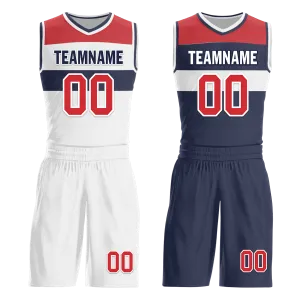 Custom White Blue Classic Style Reversible Basketball Uniform Personalized BBJR-D017023