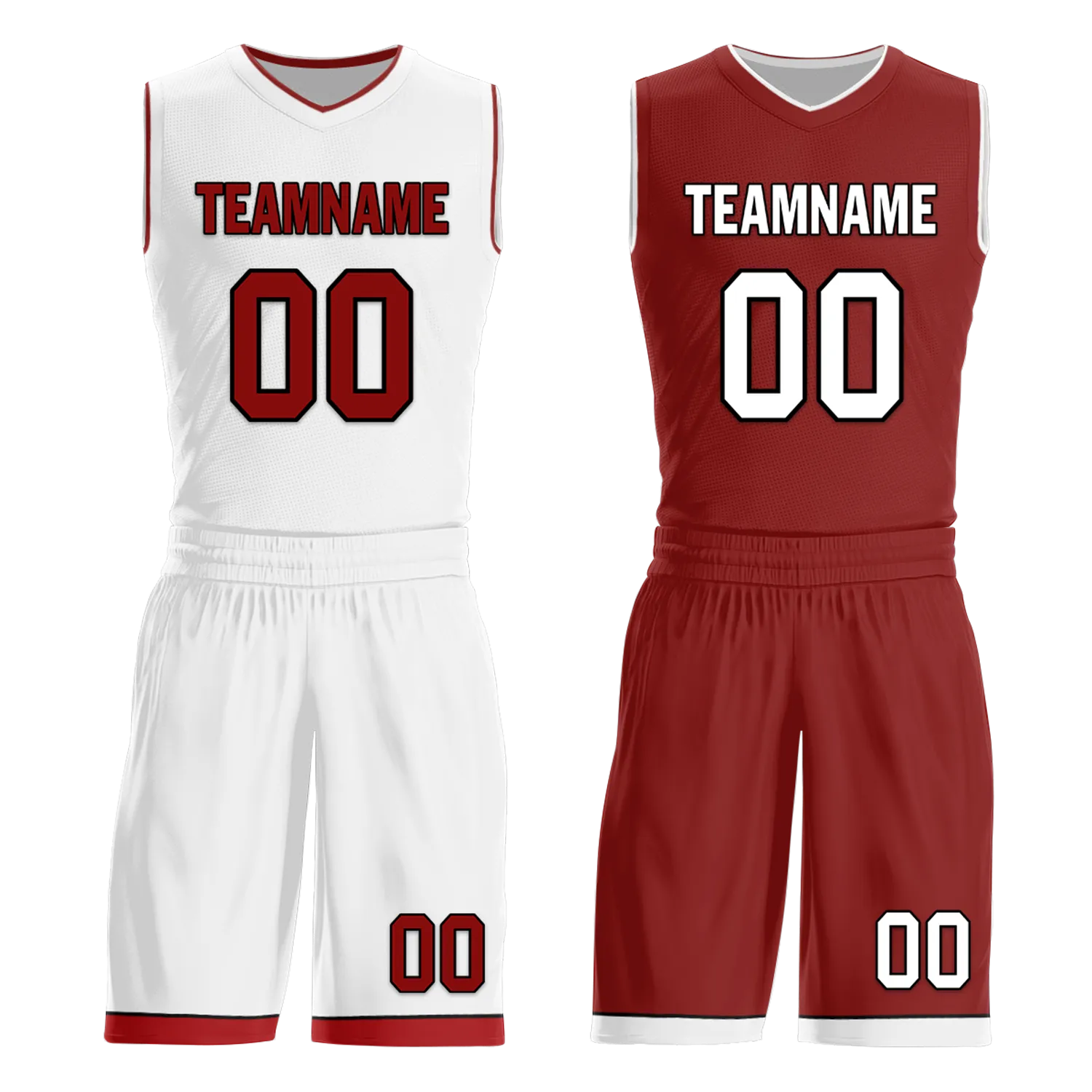 Custom White Red Classic Style Reversible Basketball Uniform Personalized COOLMAX BBJR-D017017