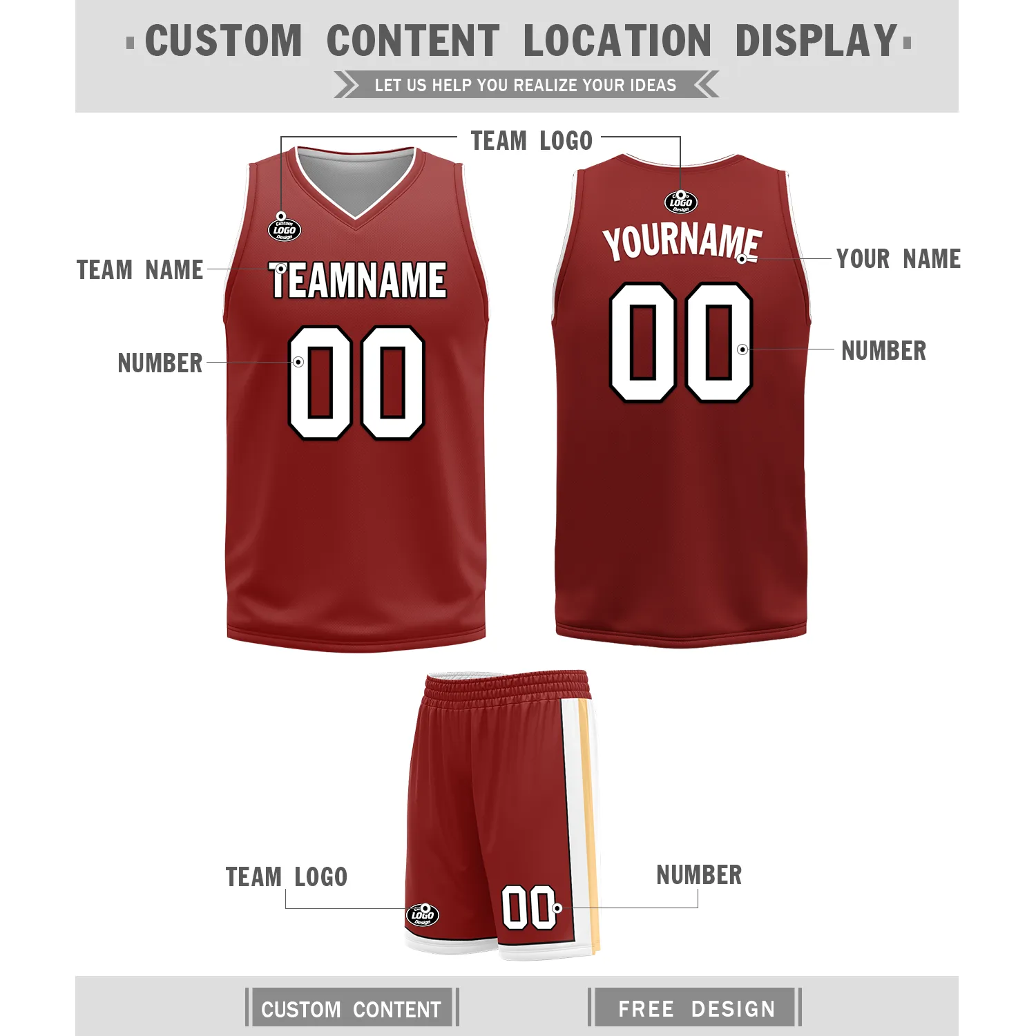 Custom White Red Classic Style Reversible Basketball Uniform Personalized COOLMAX BBJR-D017017