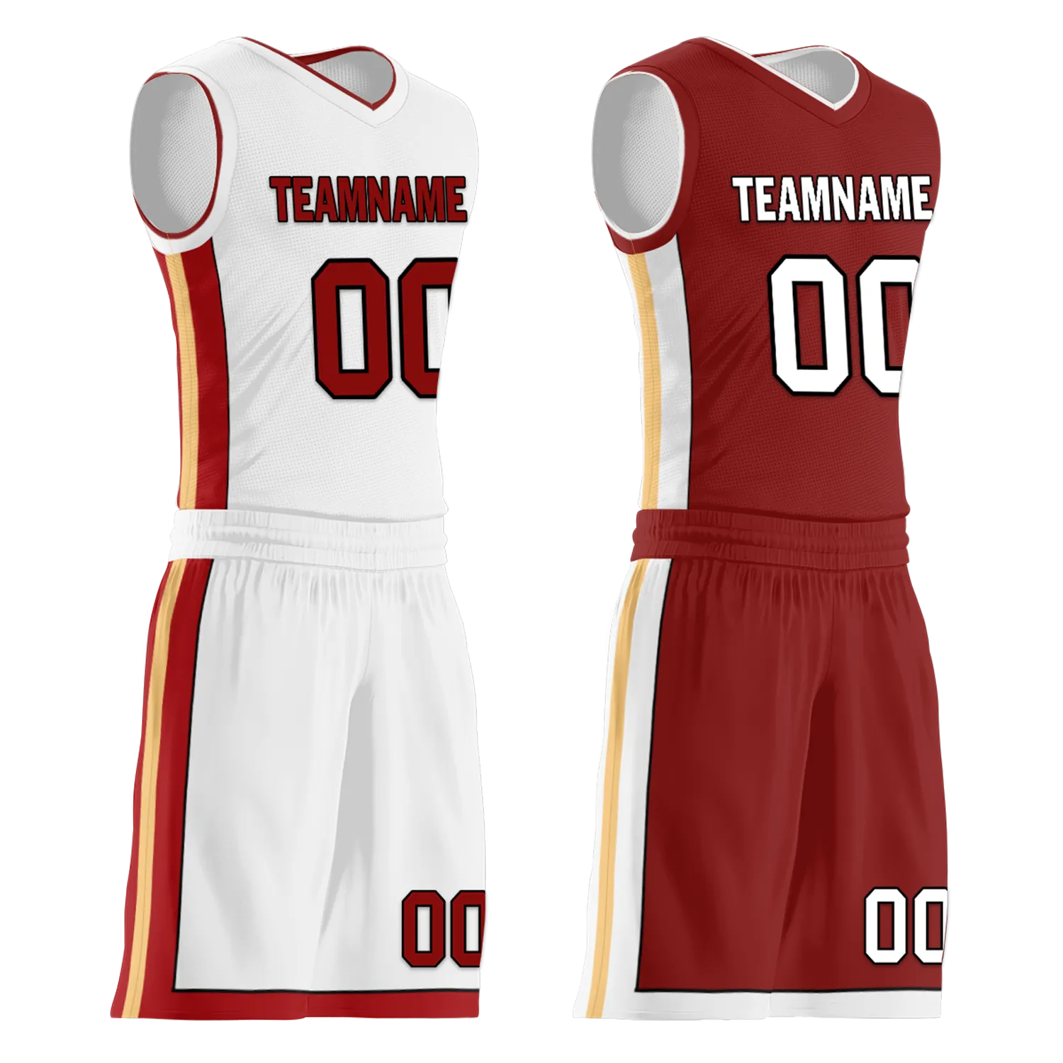 Custom White Red Classic Style Reversible Basketball Uniform Personalized COOLMAX BBJR-D017017