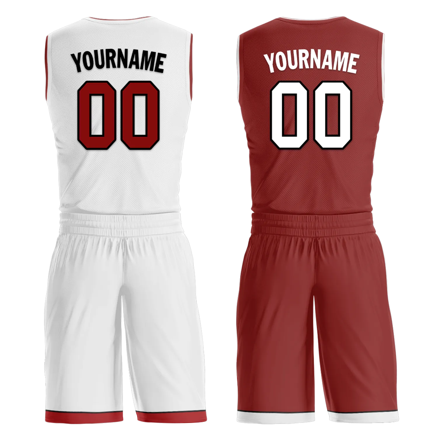 Custom White Red Classic Style Reversible Basketball Uniform Personalized COOLMAX BBJR-D017017