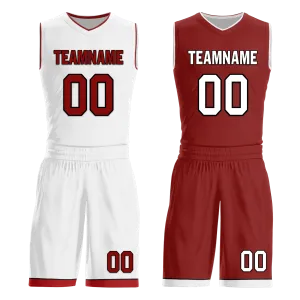 Custom White Red Classic Style Reversible Basketball Uniform Personalized COOLMAX BBJR-D017017