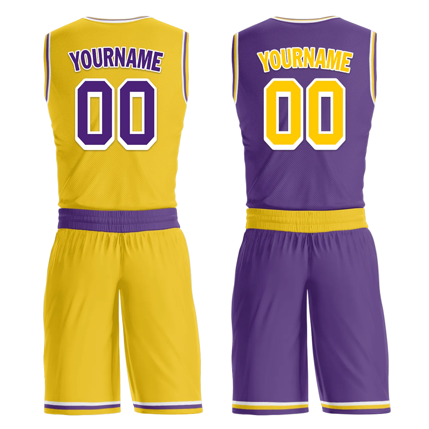 Custom Yellow Purple Classic Style Reversible Basketball Uniform Personalized BBJR-D017034