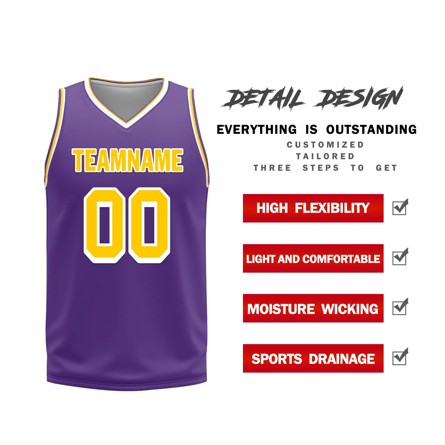 Custom Yellow Purple Classic Style Reversible Basketball Uniform Personalized BBJR-D017034