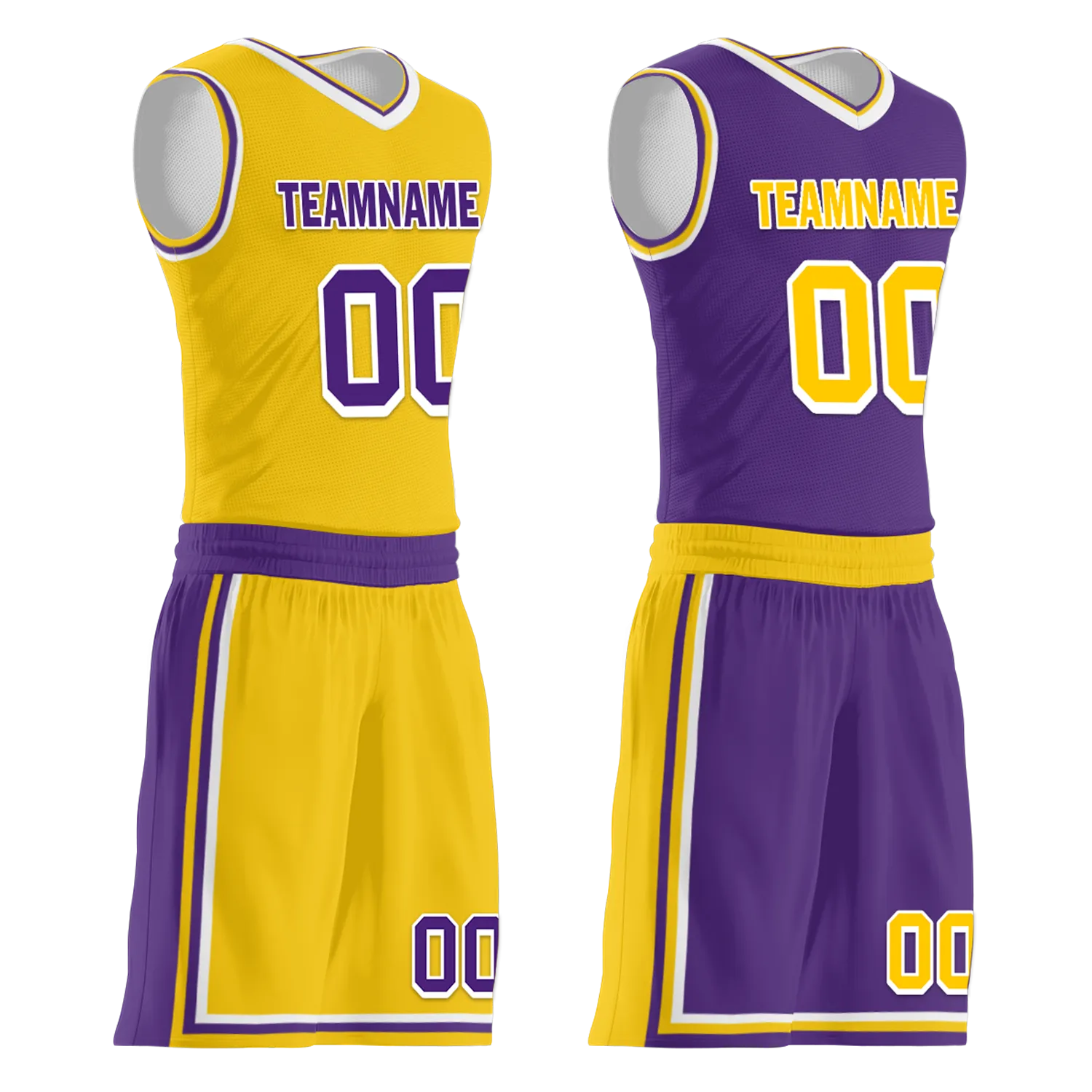 Custom Yellow Purple Classic Style Reversible Basketball Uniform Personalized BBJR-D017034