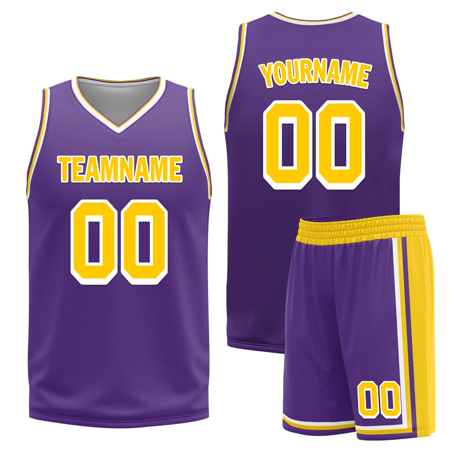 Custom Yellow Purple Classic Style Reversible Basketball Uniform Personalized BBJR-D017034