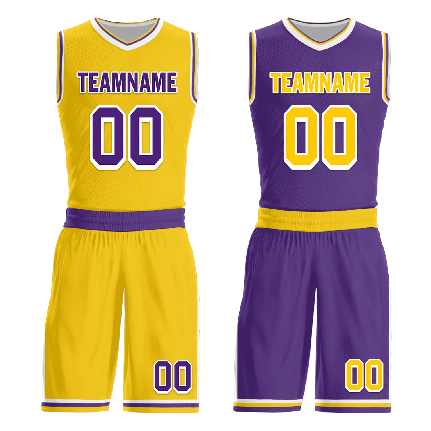 Custom Yellow Purple Classic Style Reversible Basketball Uniform Personalized BBJR-D017034