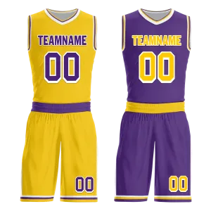 Custom Yellow Purple Classic Style Reversible Basketball Uniform Personalized BBJR-D017034