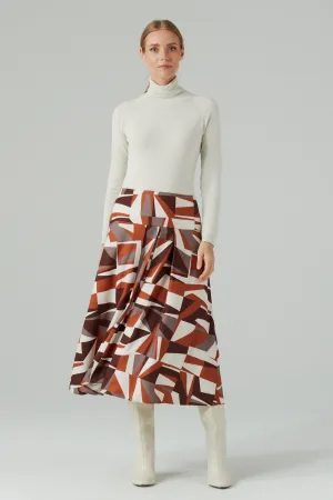 DESIGNER PRINT PLEATED A-LINE SKIRT