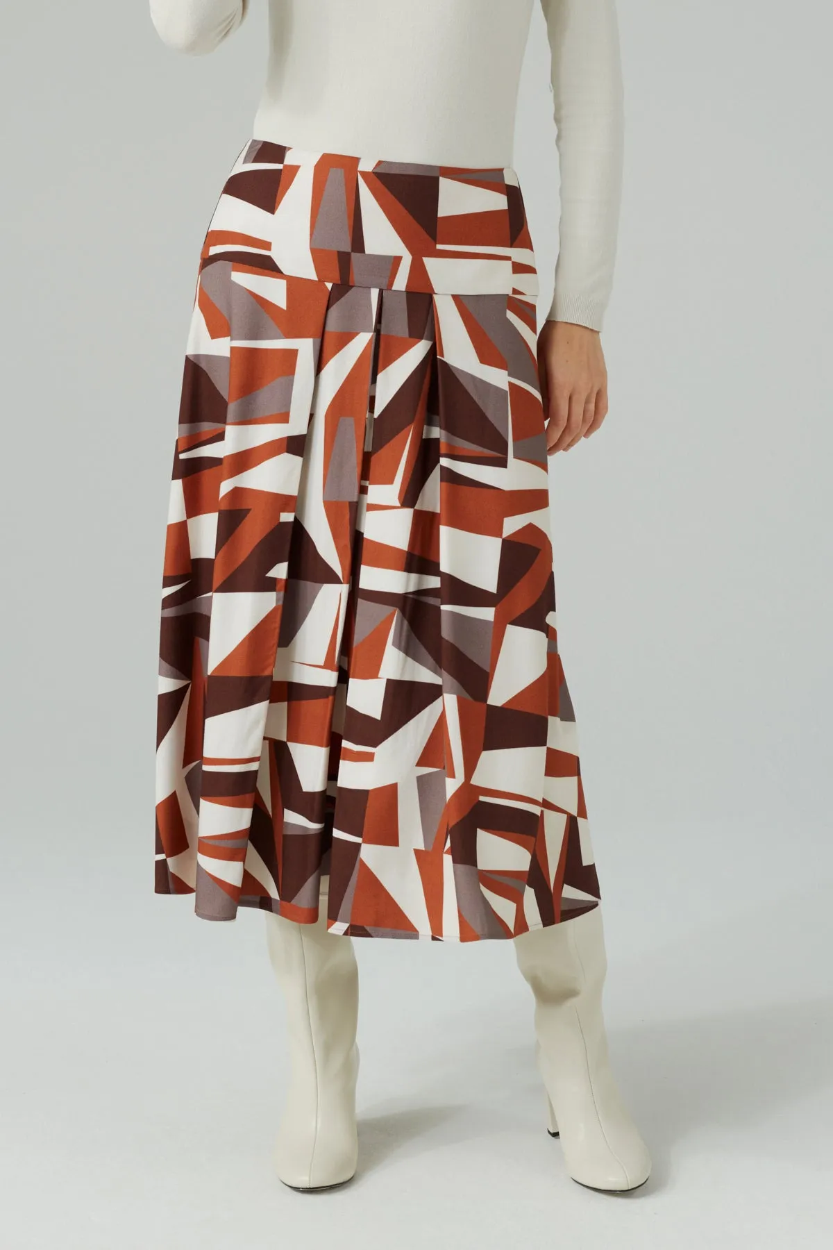 DESIGNER PRINT PLEATED A-LINE SKIRT