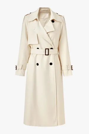 Elegant Collar Long Sleeve Double Breasted Wool Blend Belted Trench Coat