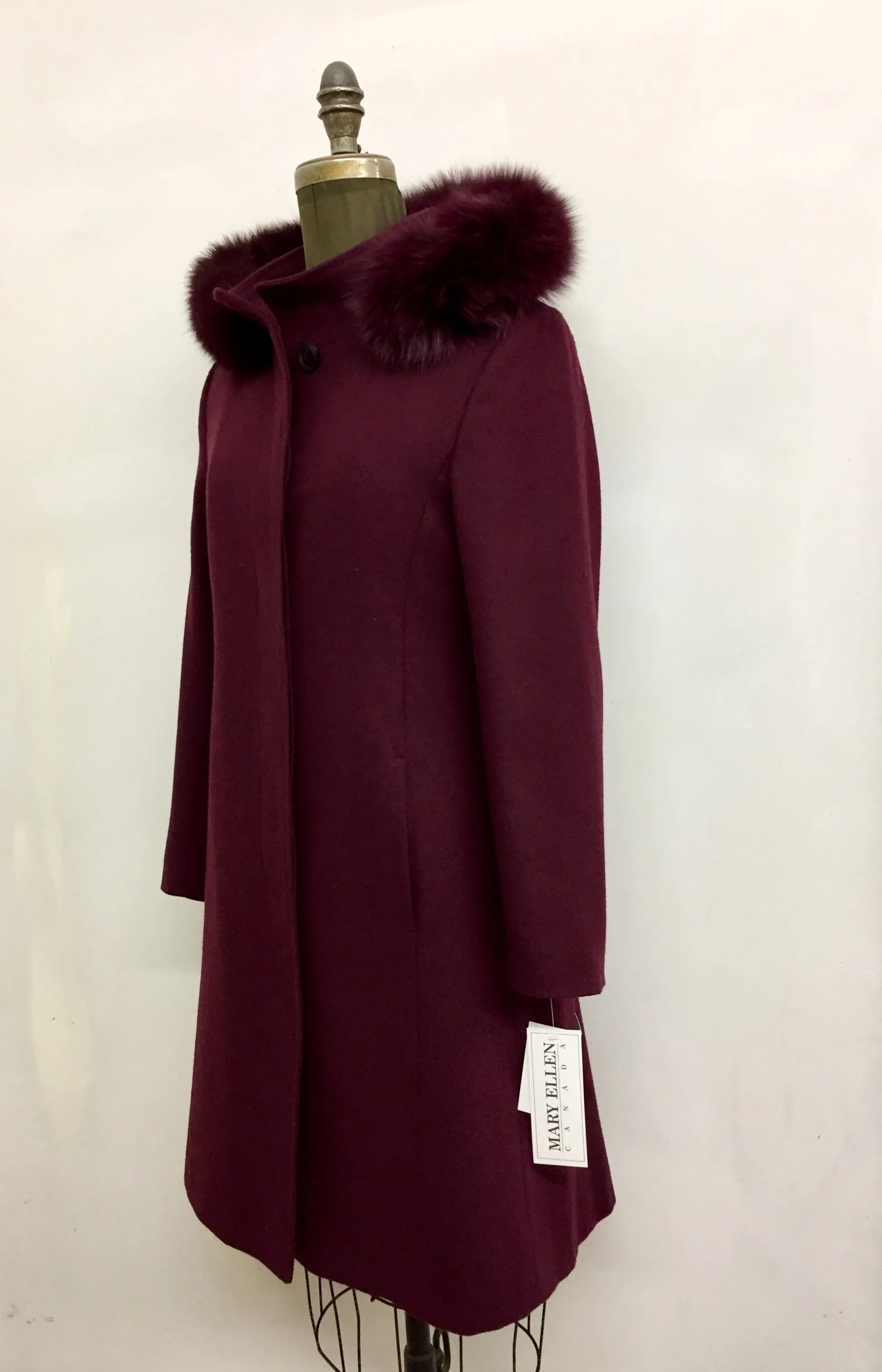 Elena Classic Coat - 50% Cashmere & Wool Blend - Detachable Fox Hood