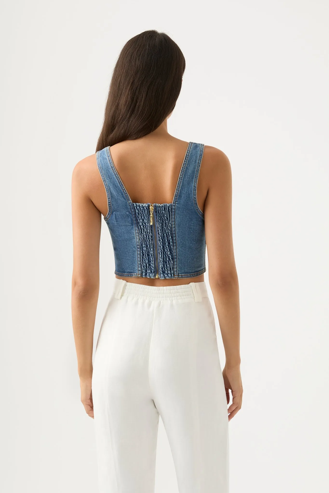 Elena Denim Cropped Bustier