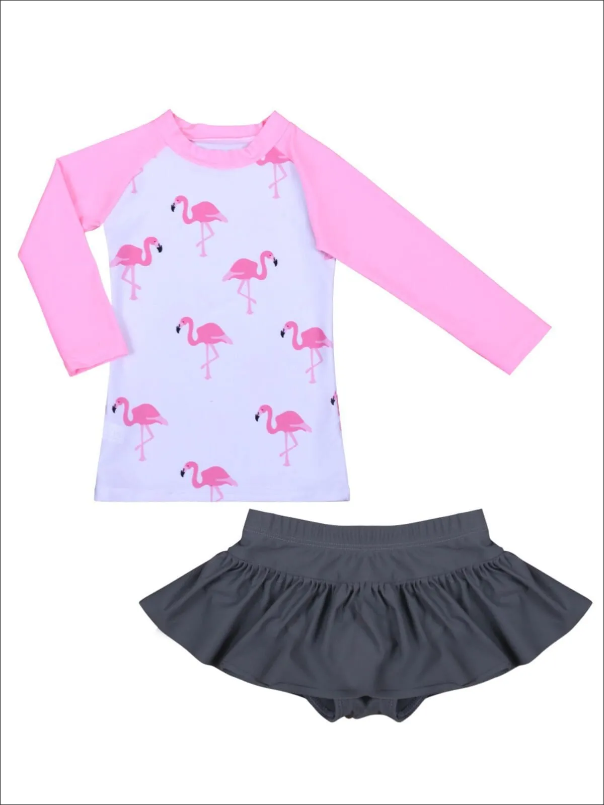 Girls Fabulous Flamingo Rash Guard Two Piece Swimsuit