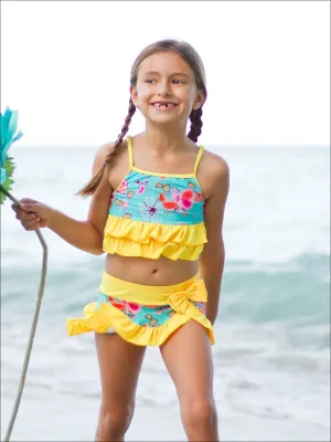 Girls Flower Wave Two Piece Swimsuit