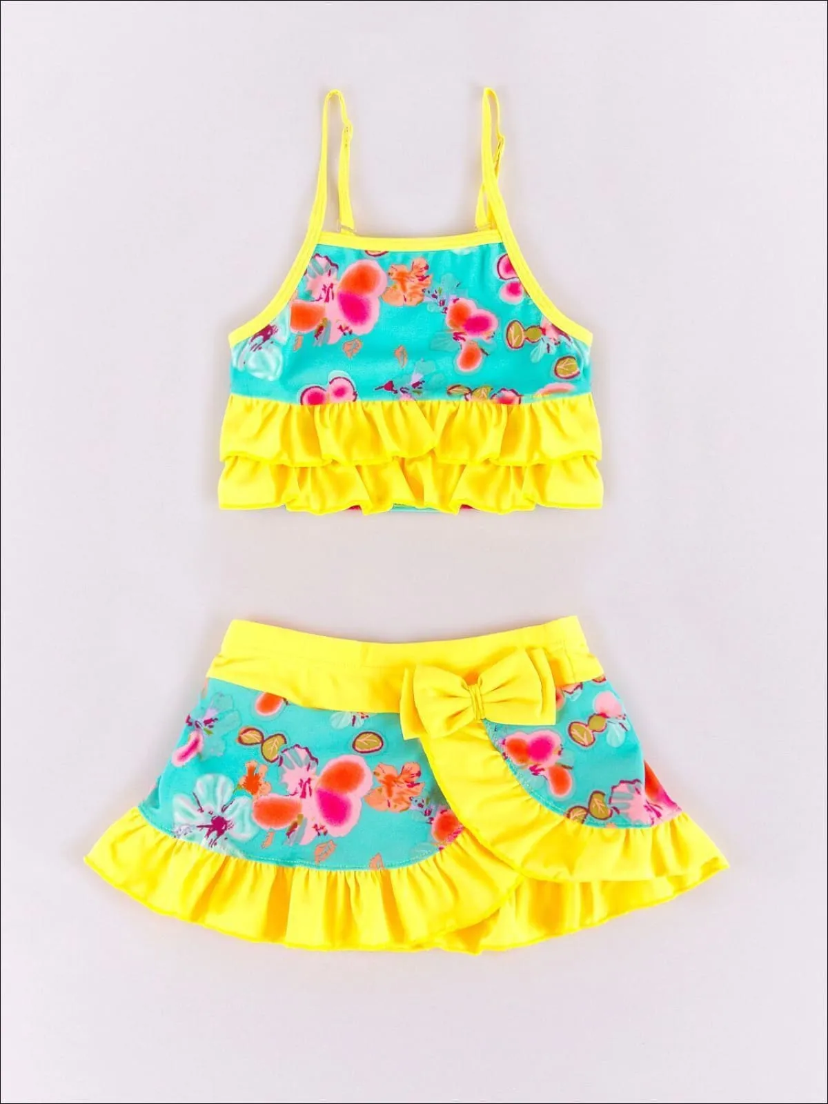 Girls Flower Wave Two Piece Swimsuit