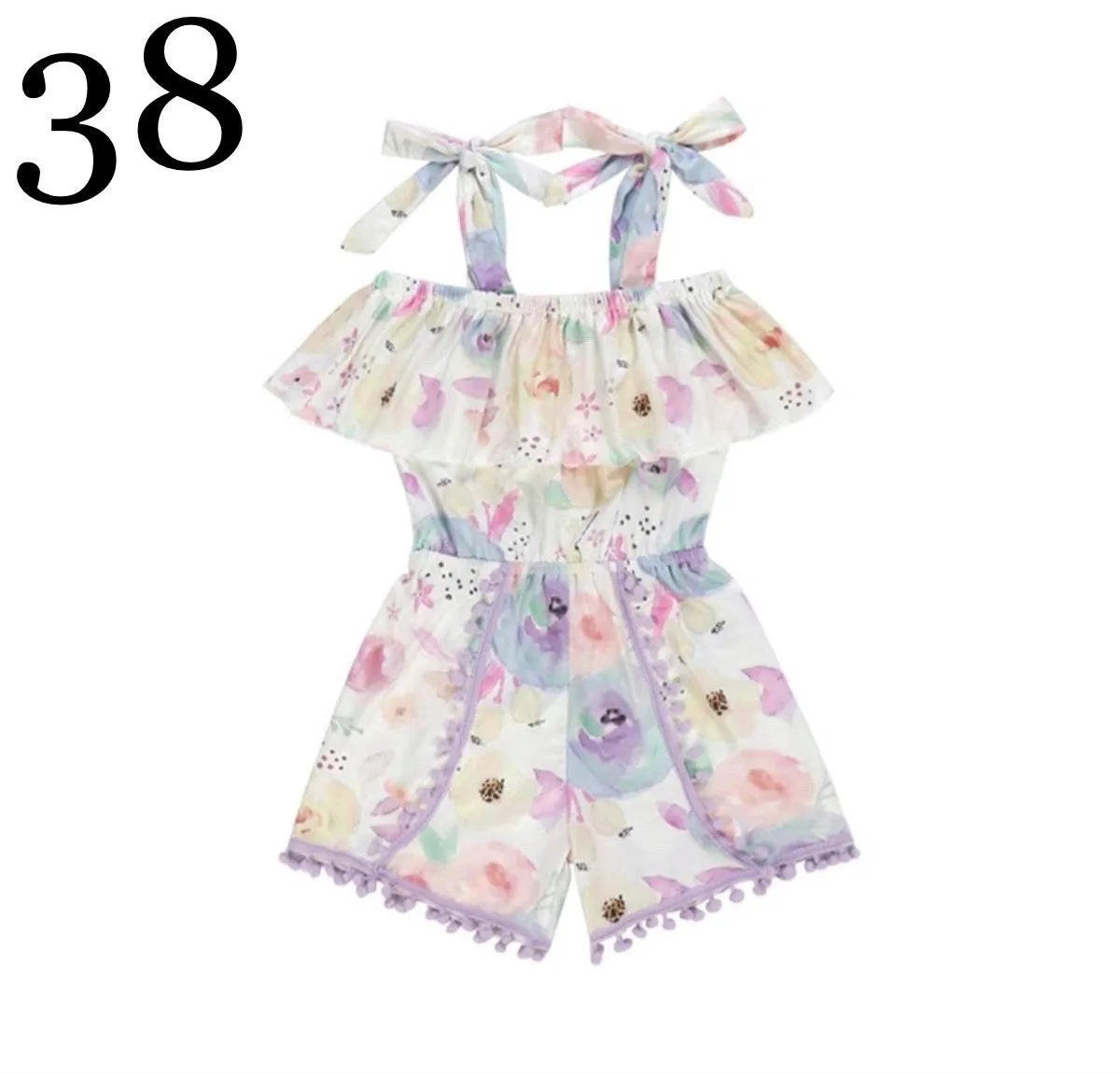 Girls Ivory Pastel Floral Pom Romper