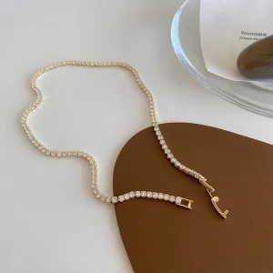 Gold-Plated Tennis Chain Necklace with Sparkling Rhinestones – Elegant Statement Jewelry-jltn0535