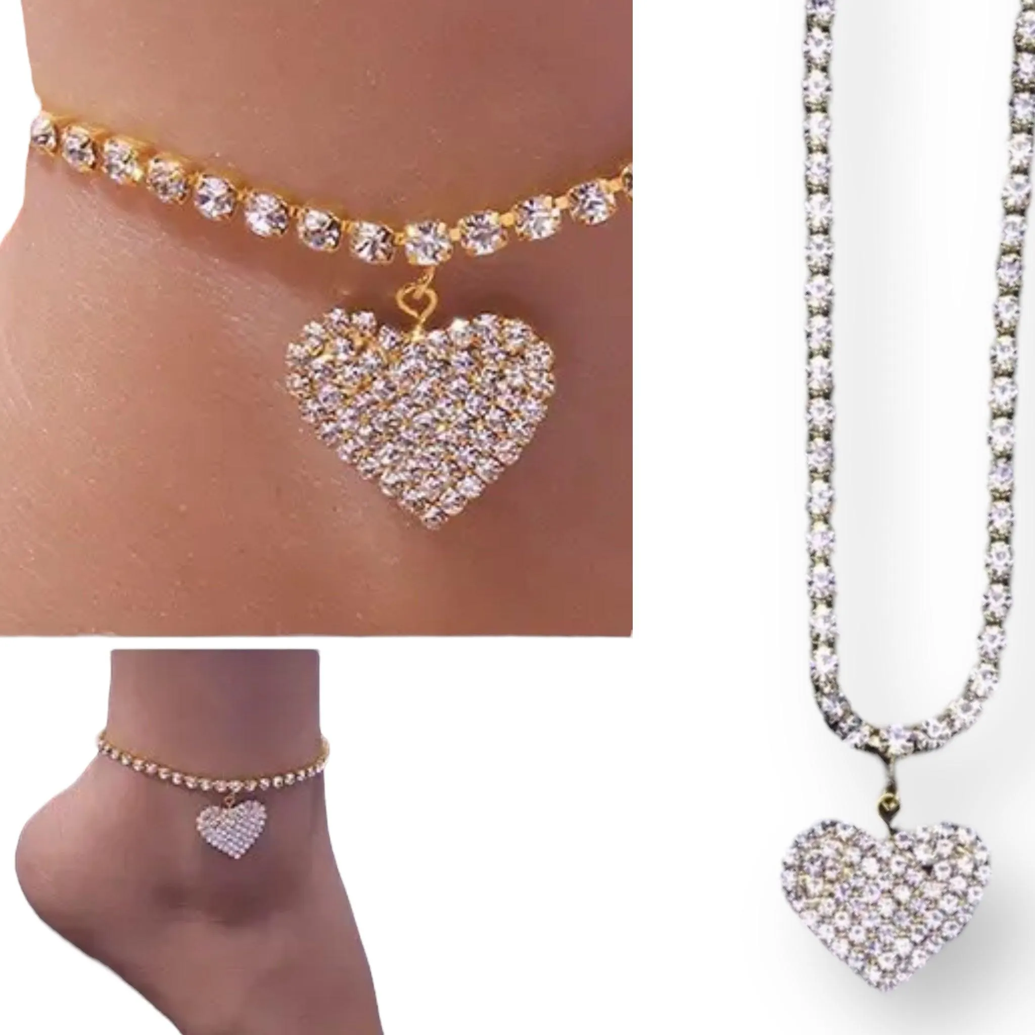 Golden Crystal Heart Anklet