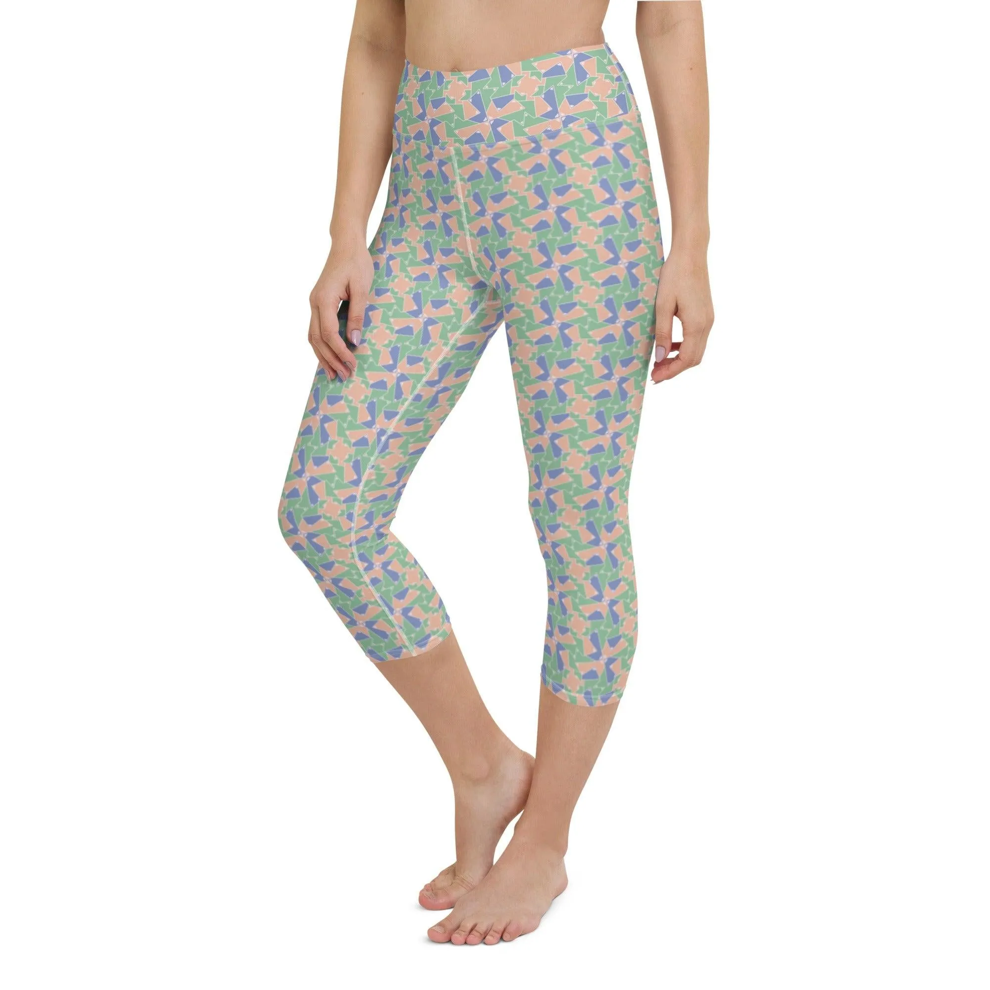 Green Patterned Women's Capri Yoga Pants