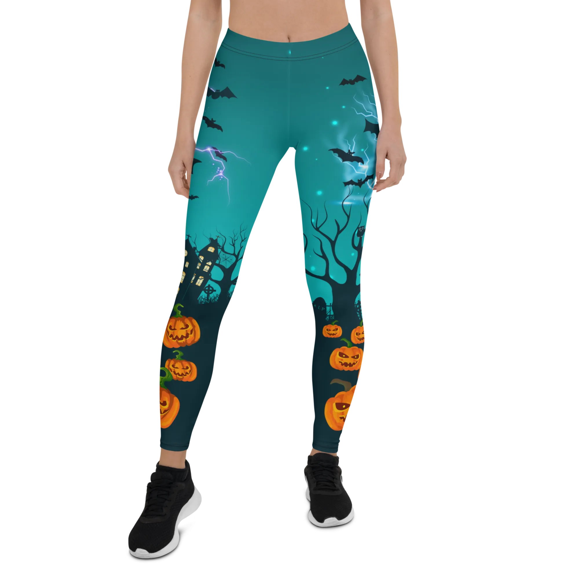 Halloween Pumpkin and Lightning Leggings