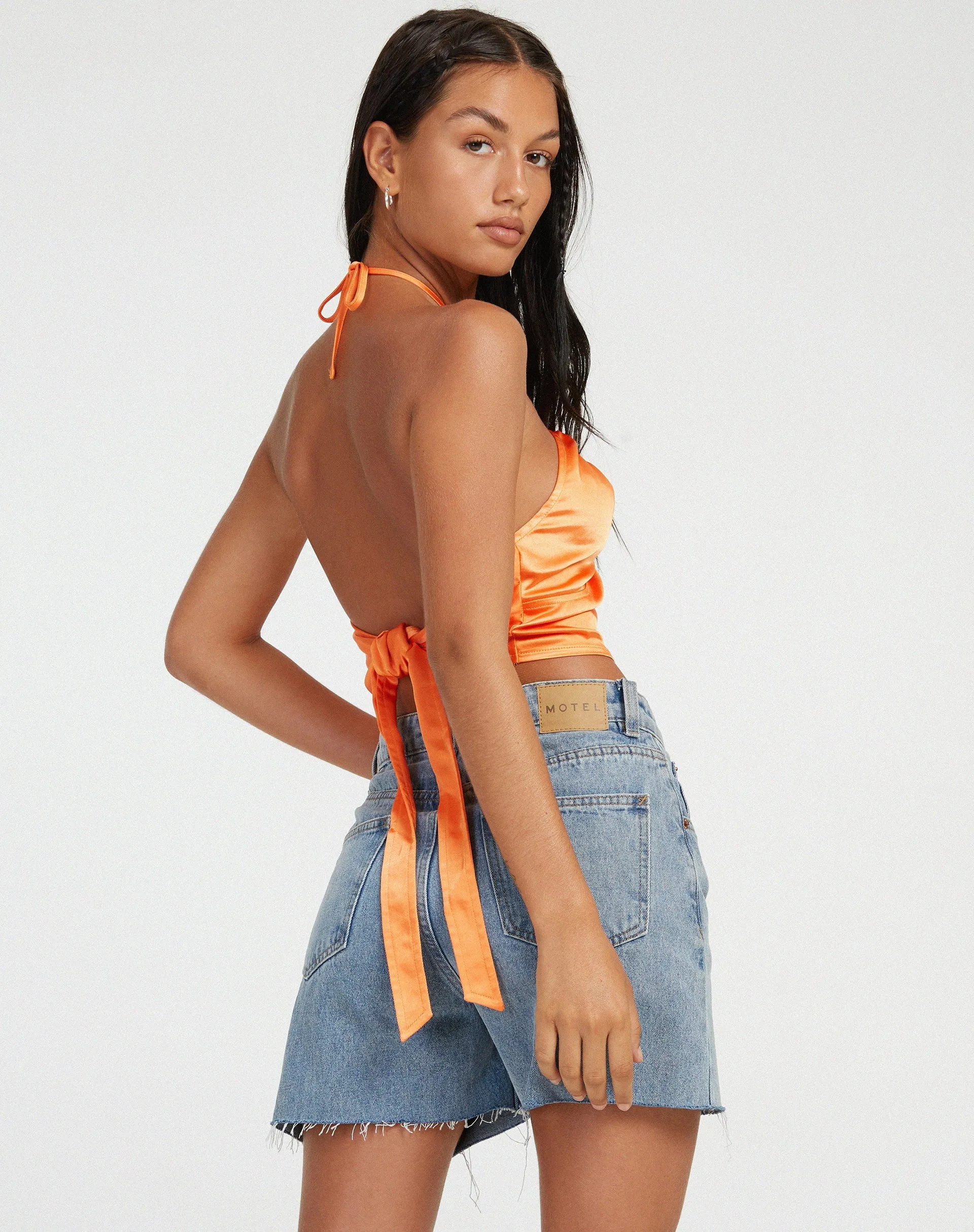 Haltri Crop Top in Satin Orange