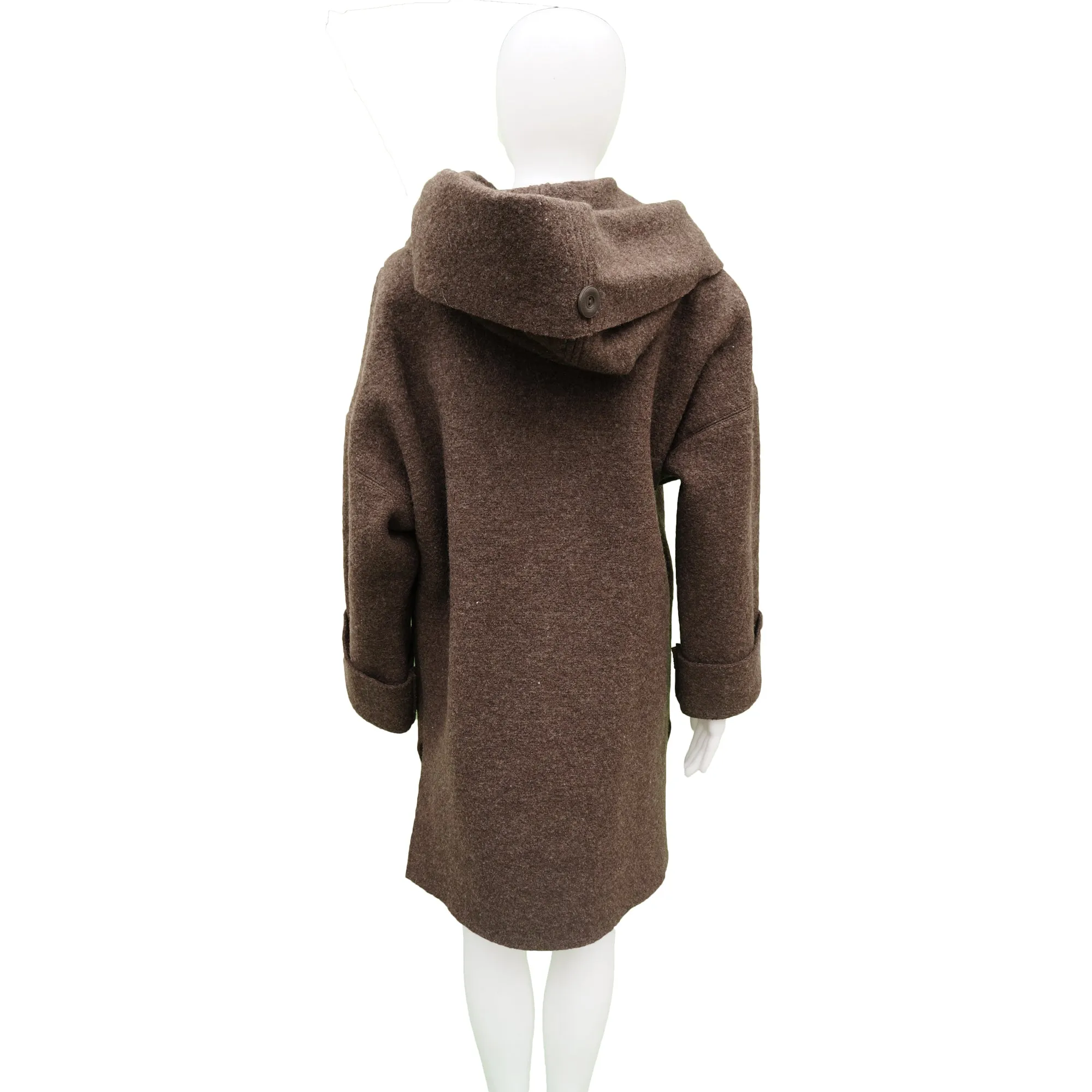 HILARY RADLEY BROWN BOILED WOOL HOODED COAT