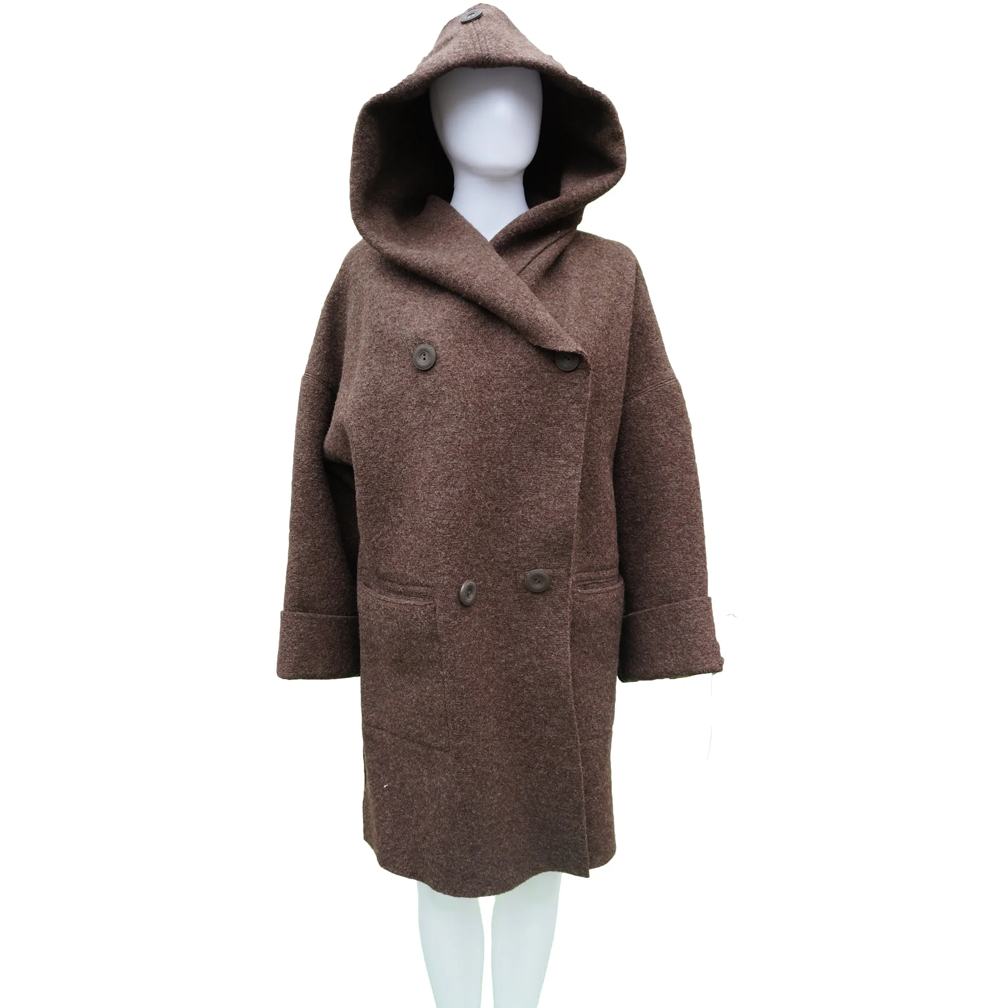 HILARY RADLEY BROWN BOILED WOOL HOODED COAT