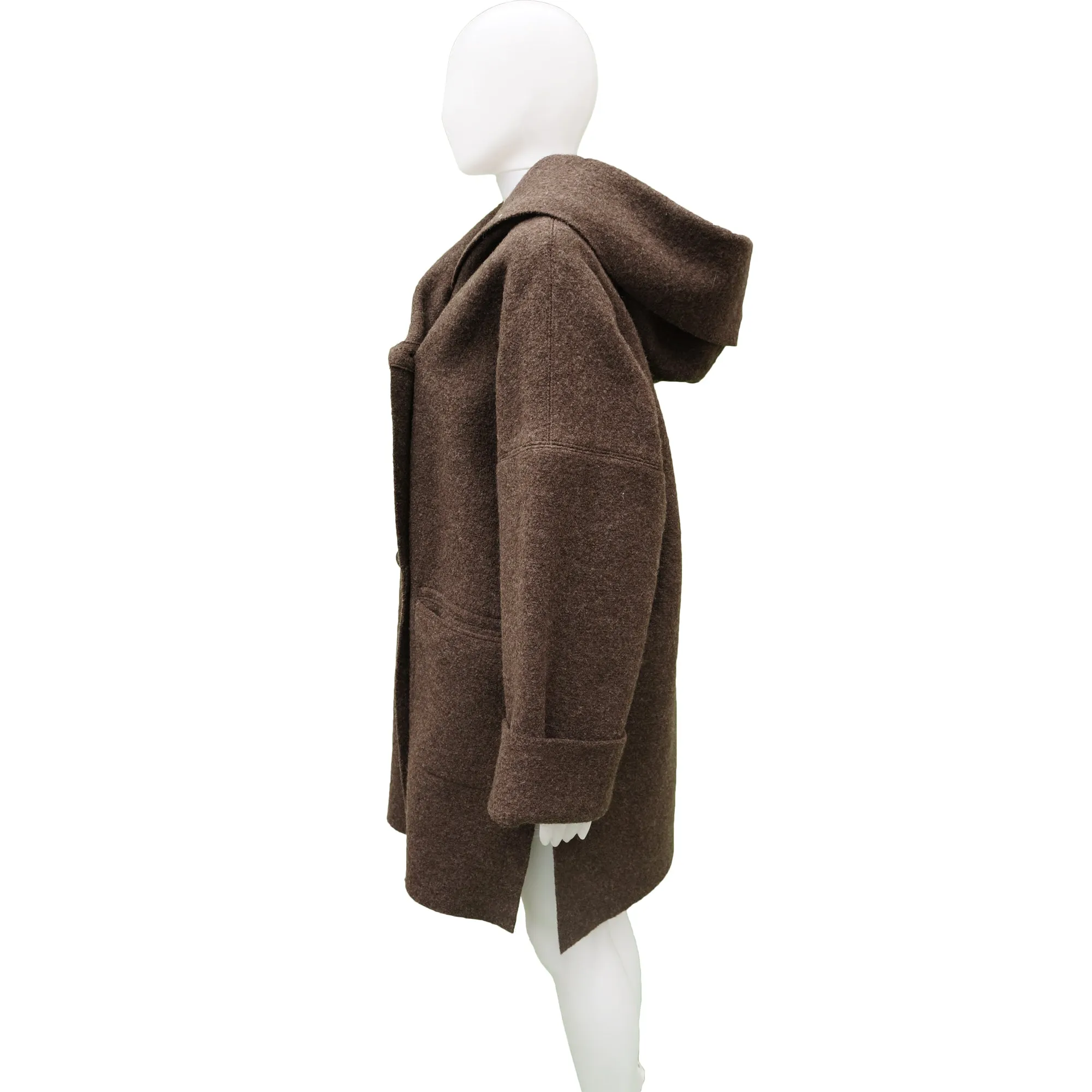 HILARY RADLEY BROWN BOILED WOOL HOODED COAT