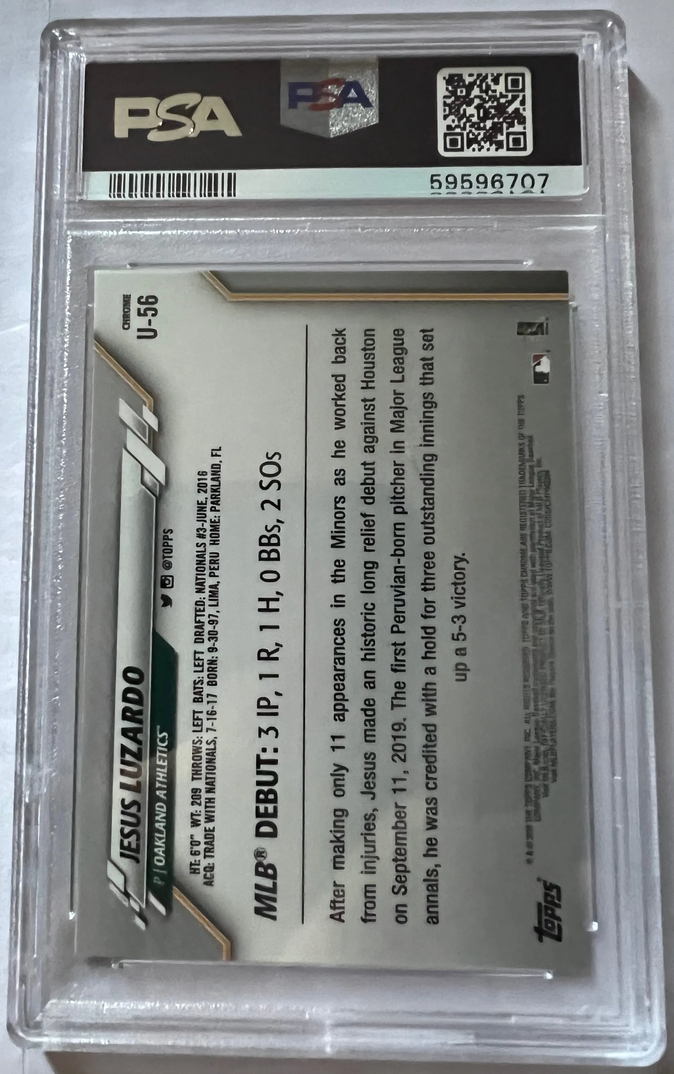 Jesus Luzardo Oakland Athletics #U56 - 2020 Topps Chrome Update PSA 9