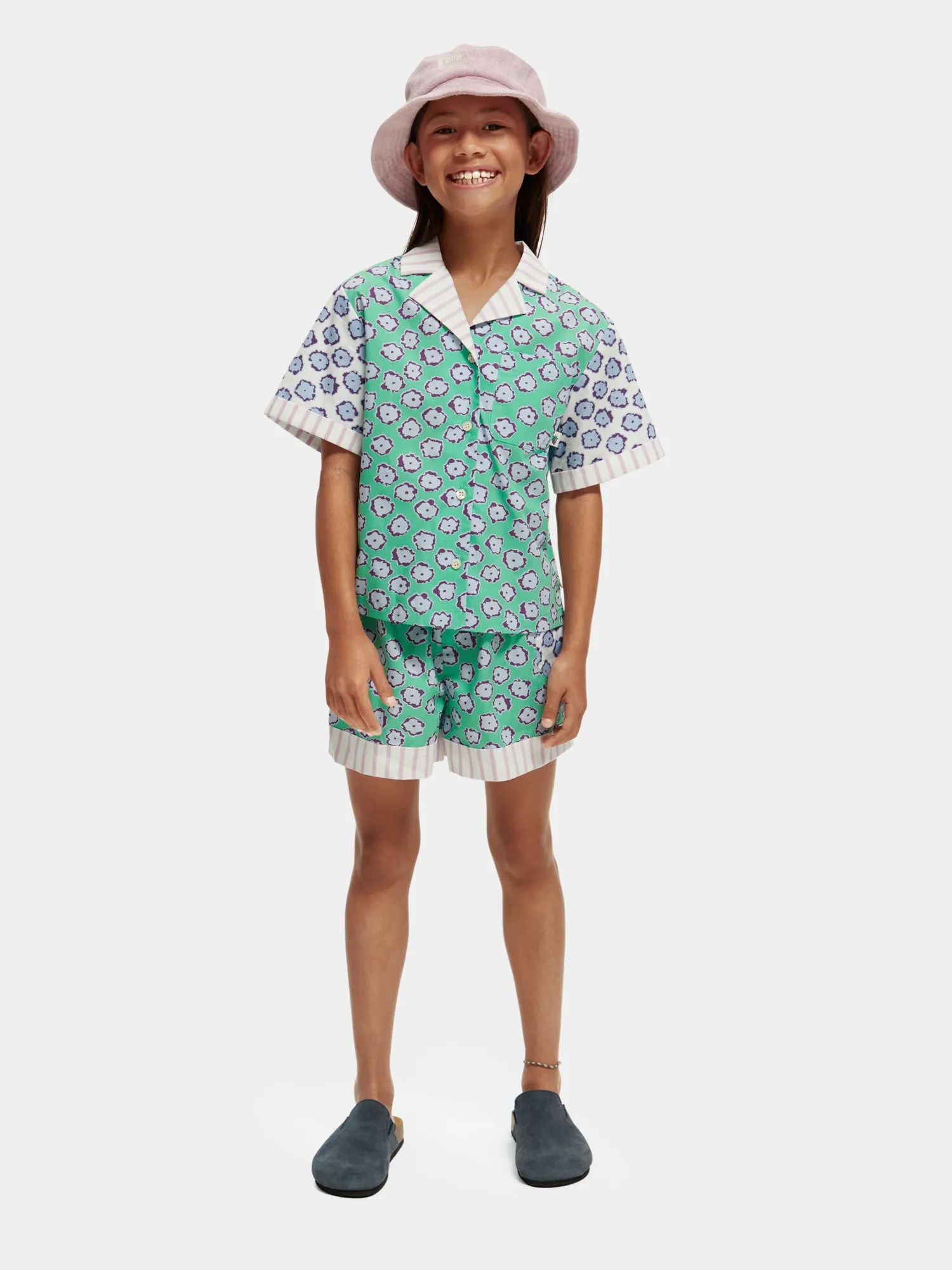 Kids - Mixed print elasticated shorts