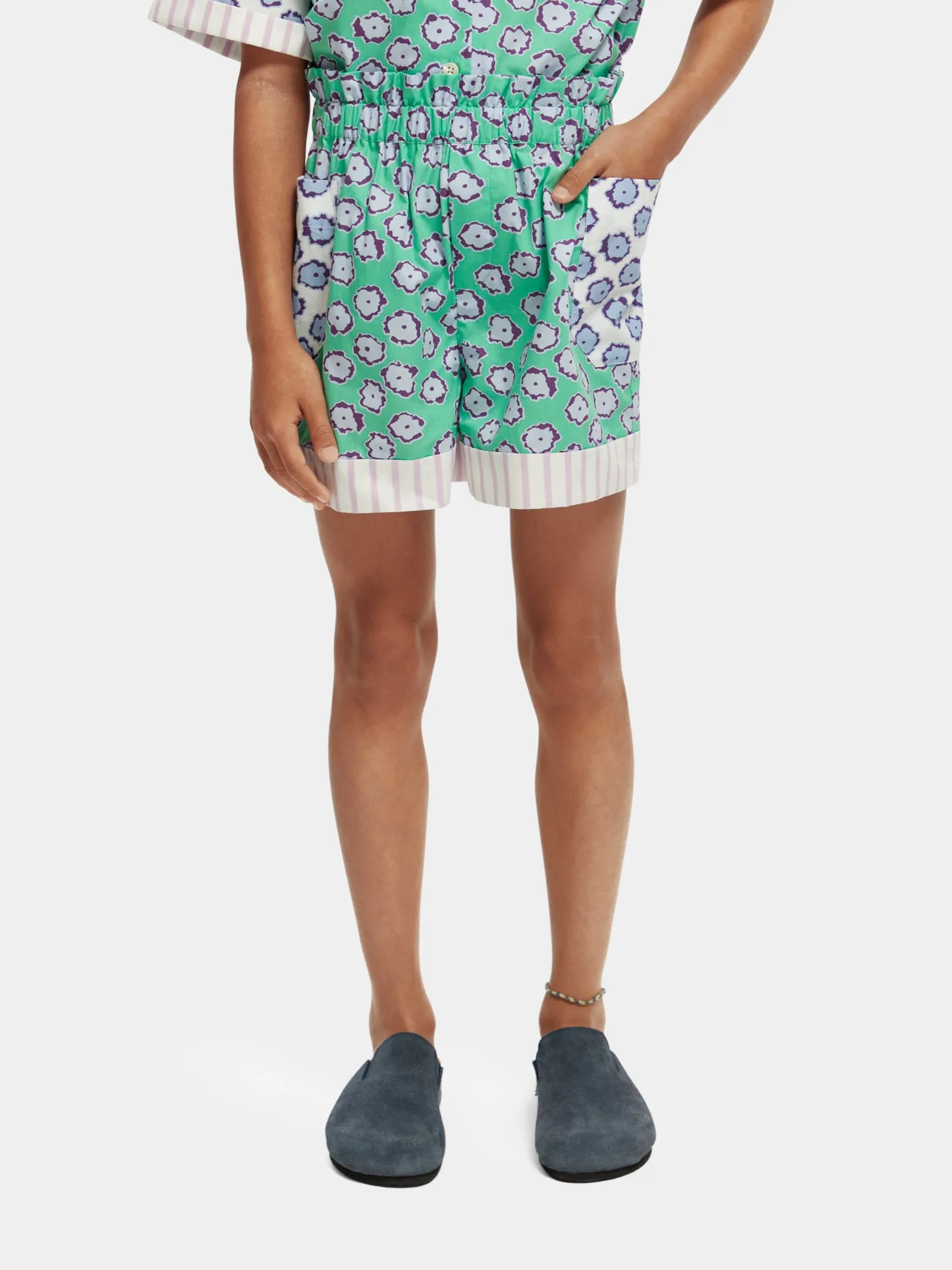 Kids - Mixed print elasticated shorts