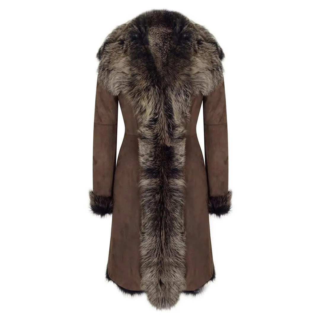 Ladies Women Gold Brown 3/4 Length Warm Luxury Toscana Sheepskin Coat