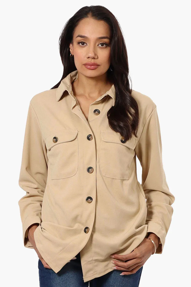 Limite Solid Flap Pocket Button Up Lightweight Jacket - Beige