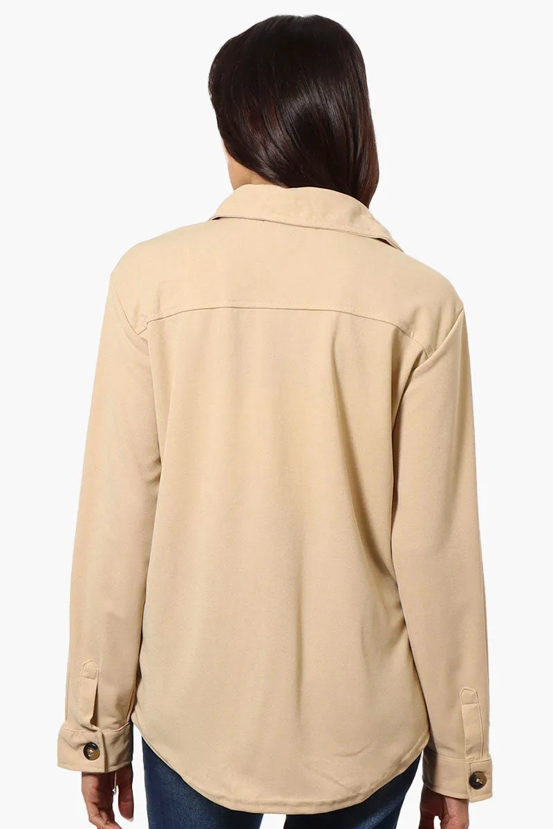 Limite Solid Flap Pocket Button Up Lightweight Jacket - Beige