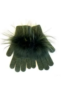 Linda Richards Pom Pom Gloves GL04 | Olive