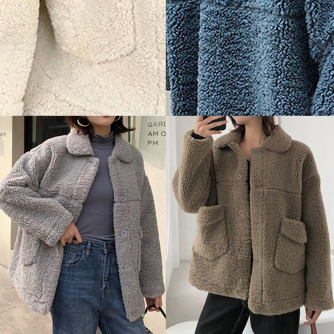 Luxury plus size coats winter woolen outwear blue lapel collar wool coat for woman