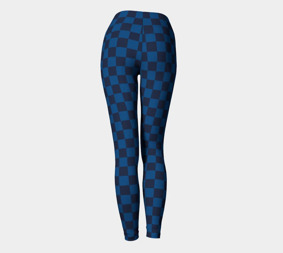 Navy Blue Checkered Yoga Leggings