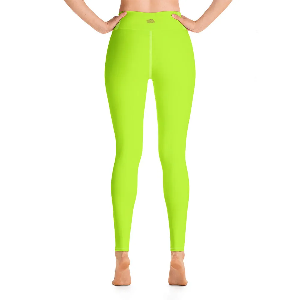 Neon Green Women's Leggings, Bright Solid Green Color Active Wear Sports Long Yoga Pants - Made in USA/EU/MX