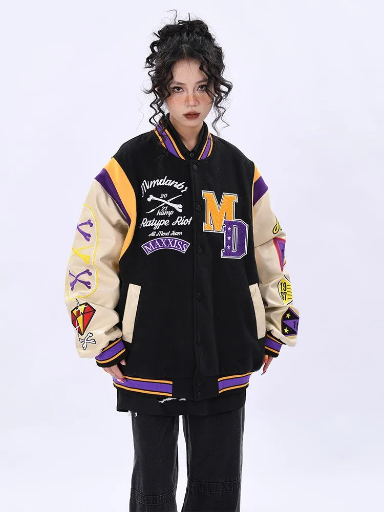 OV original embroidery splicing baseball uniform loose jacket