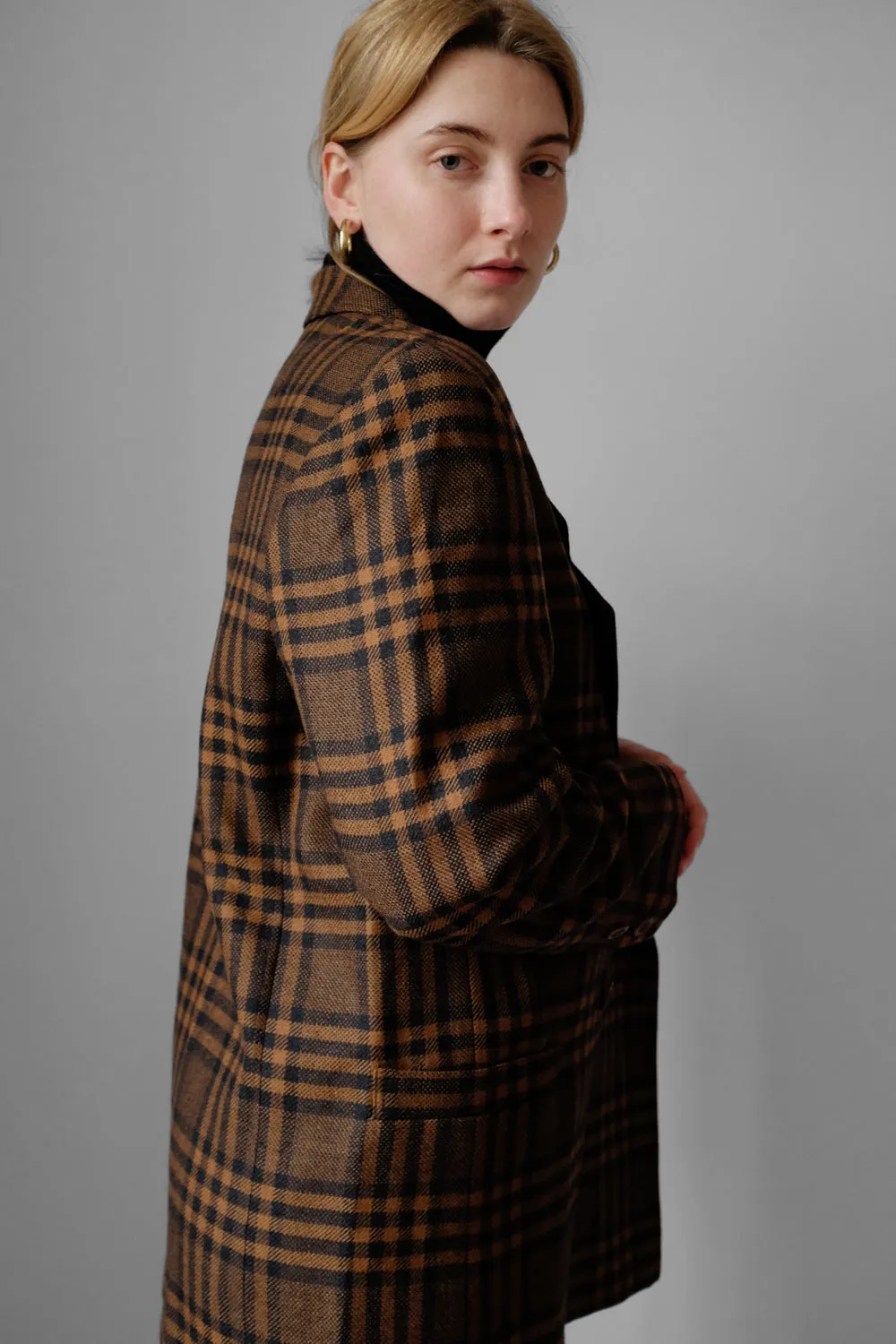 PURE WOOL TARTAN BROWN BLACK VINTAGE BLAZER