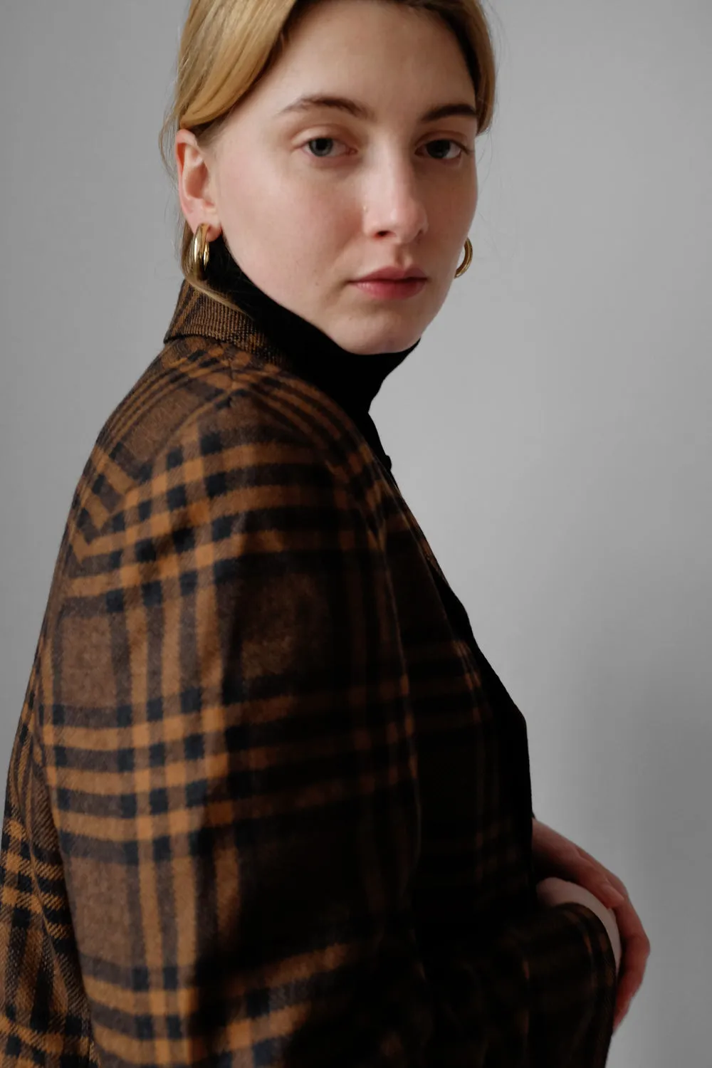 PURE WOOL TARTAN BROWN BLACK VINTAGE BLAZER