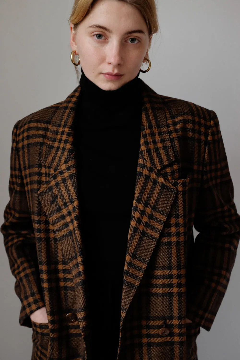 PURE WOOL TARTAN BROWN BLACK VINTAGE BLAZER