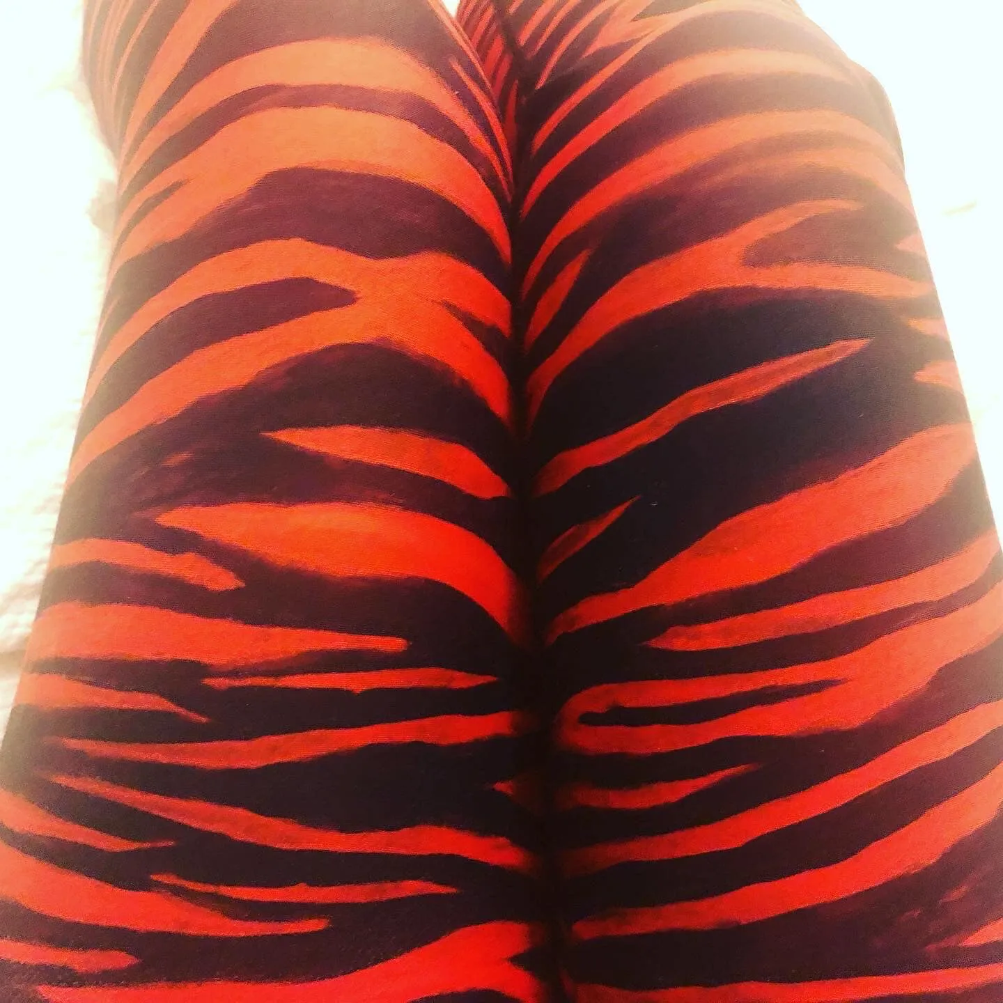 Red Tiger Women's Yoga Leggings, Red Black Tiger Striped Animal Print Gym Tights-Made in USA/EU