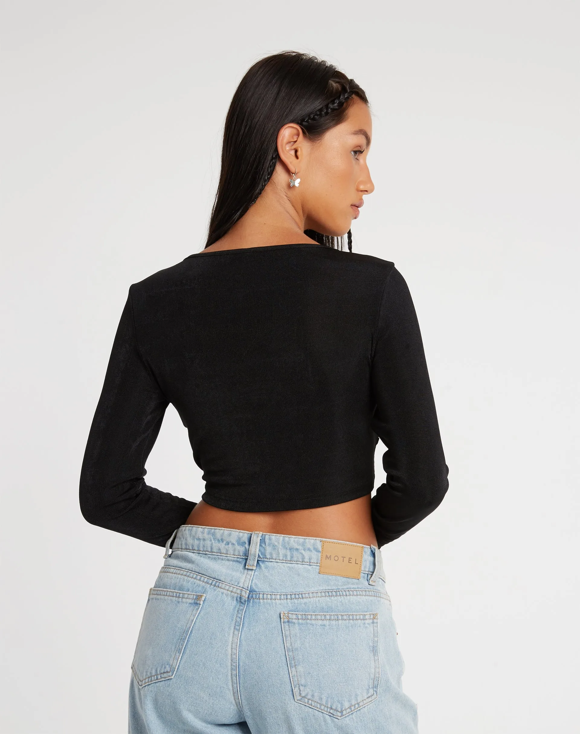 Ruti Long Sleeve Top in Crepe Black