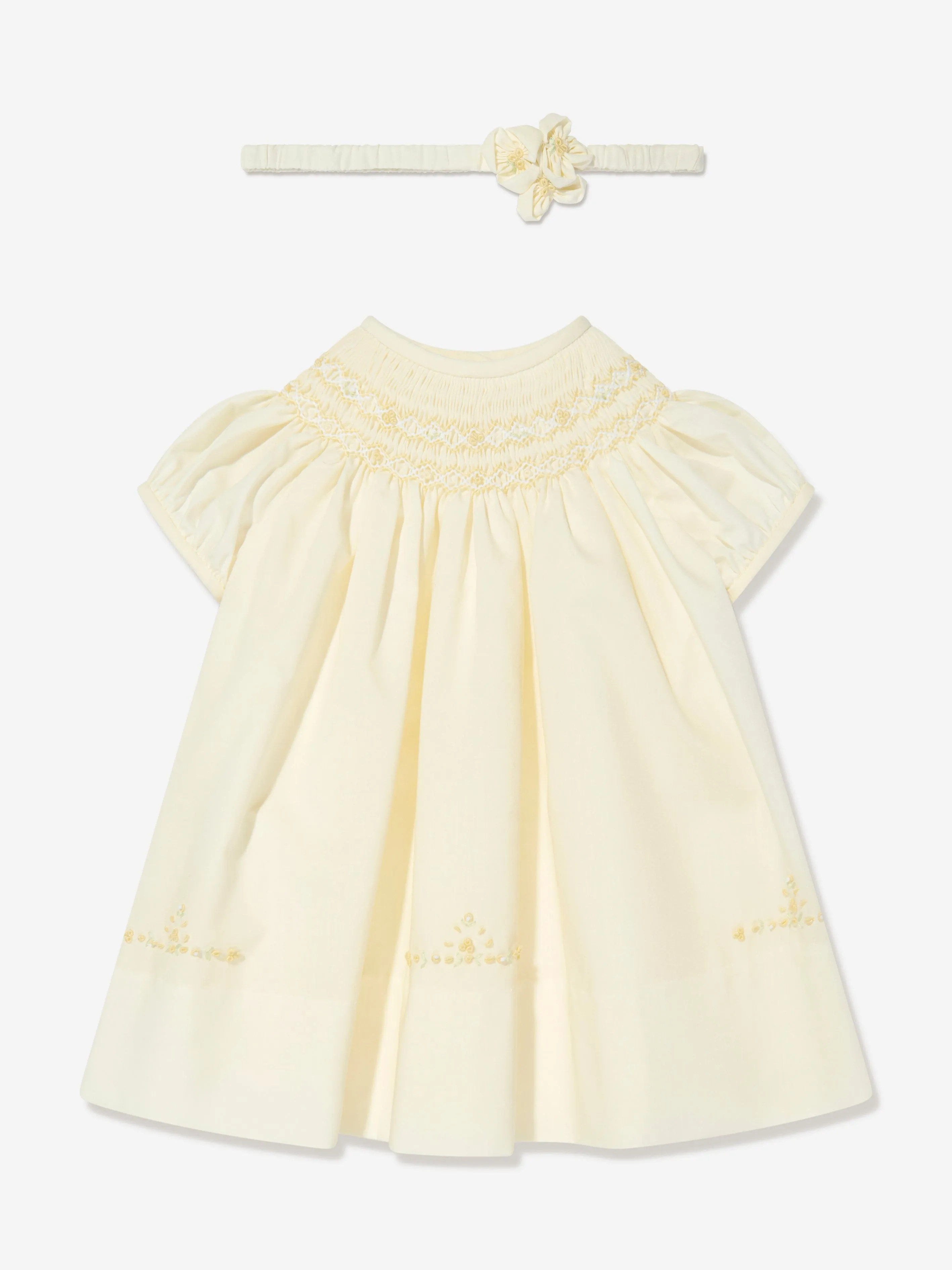 Sarah Louise Baby Girls Smocked Dress With Headband in Yellow