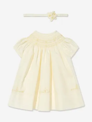 Sarah Louise Baby Girls Smocked Dress With Headband in Yellow