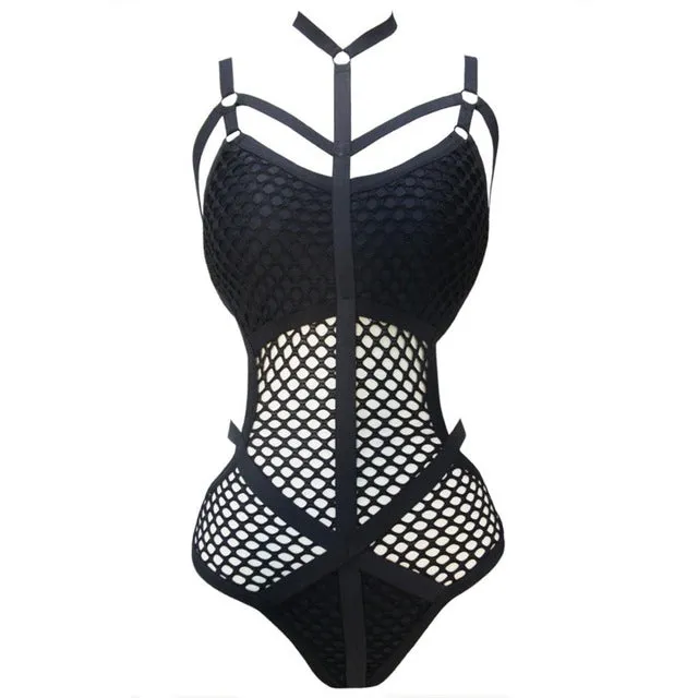 Sexy Ladies' Sheer Knit Mesh Halter Swimsuit