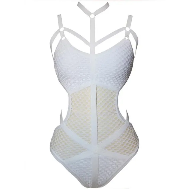 Sexy Ladies' Sheer Knit Mesh Halter Swimsuit