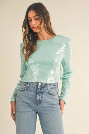 Shoulder Padded Sequin Crop Top